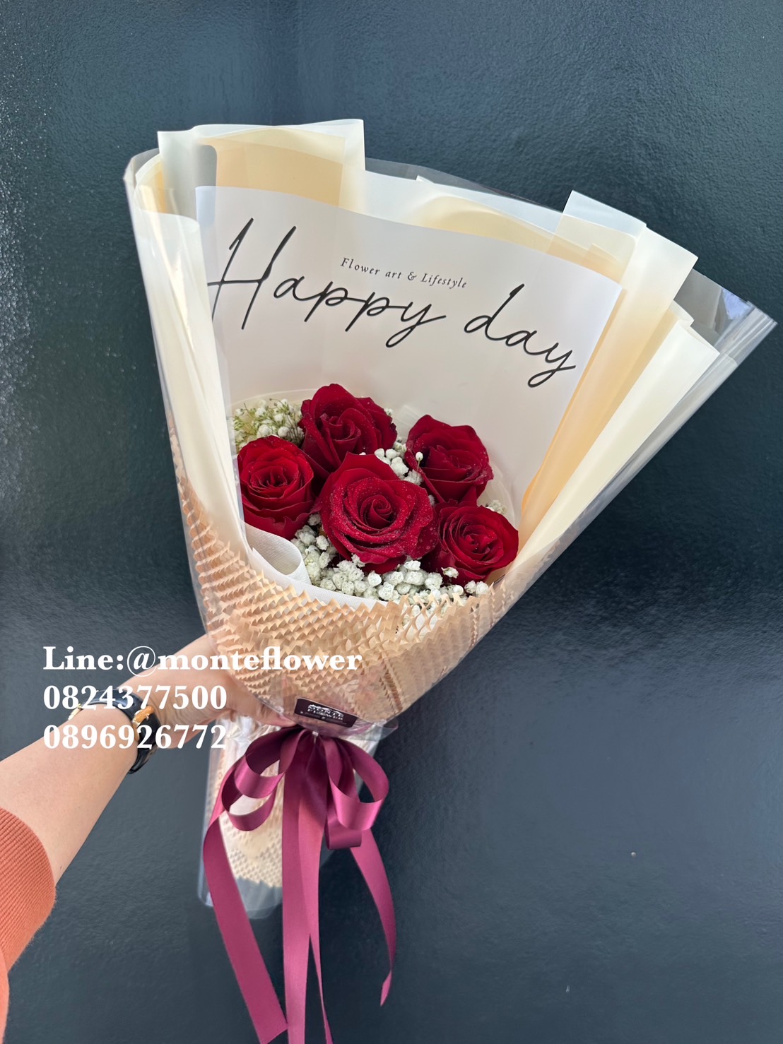 ช่อกุหลาบ happy day 5ดอก
